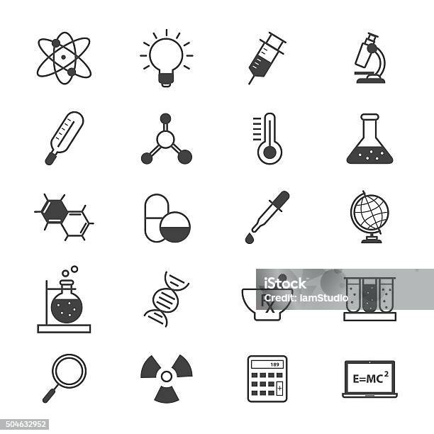 Science And Medical Icons Line Stock Illustration - Download Image Now - Atom, Beaker, Biology