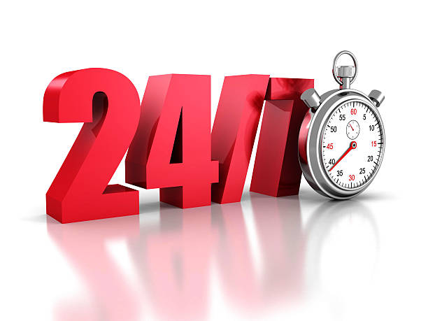 istock stopwatch with the numbers 24 and 7. always available. 504633094