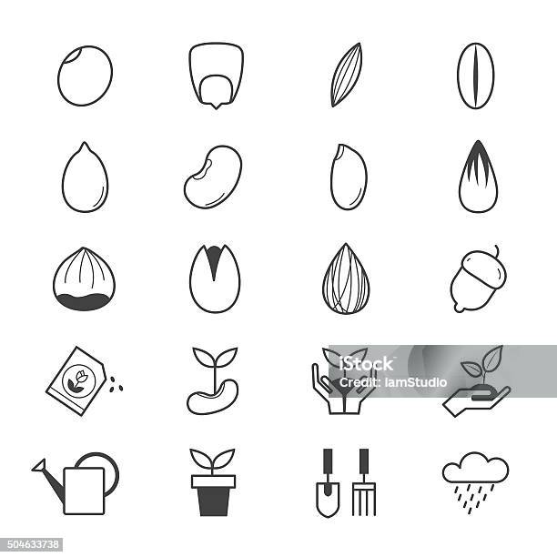 Les Graines Et Jardinage Icônes Ligne Vecteurs libres de droits et plus d'images vectorielles de Icône - Icône, Graine, Amandier