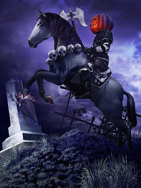 istock Pumpkinhead knight on the cemetery hill 504635678