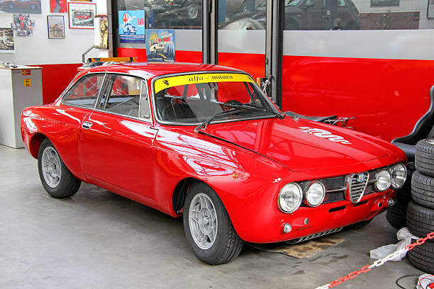 April 2019, St. Petersburg, Florida - red alfa romeo classic displayed at public festival