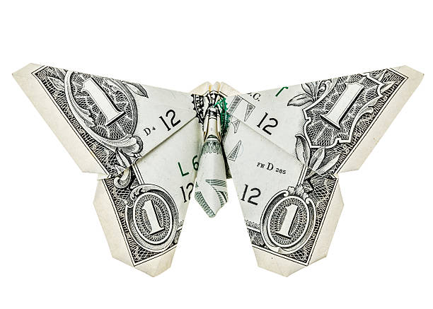 Dollar origami butterfly isolated on white