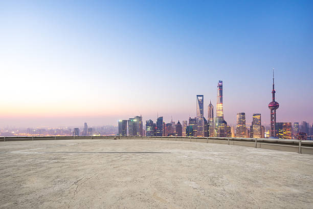 istock empty floor and cityscape in blue sky 504638876
