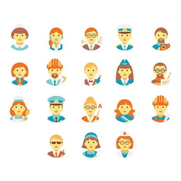 Vector illustration of Faces People of Different Professions. Vector Illustration Set