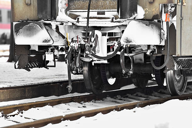 istock Train wagon links frozen in winter time 504643618