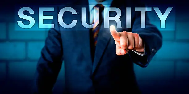 Photo of Executive Pressing SECURITY Button Onscreen