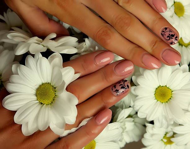 istock Female hands, nails with beautiful Art manicure 504647668