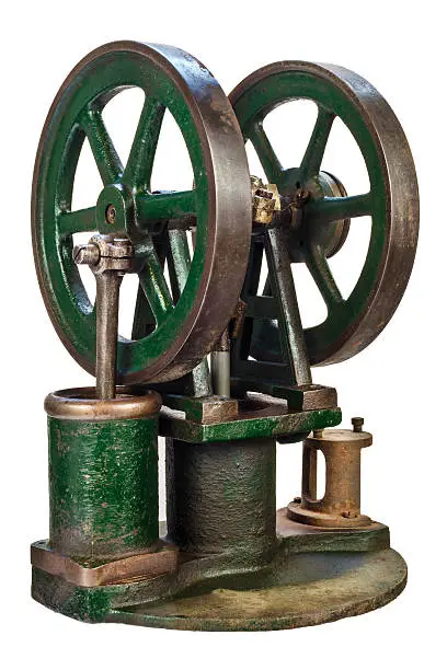 Wheels of an old steam engine isolated on a white background