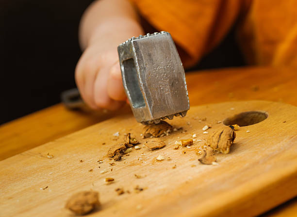 istock nut crack of metal hammer 504648698