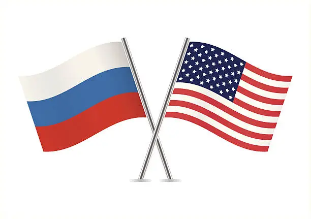 Vector illustration of USA and Russia flags.