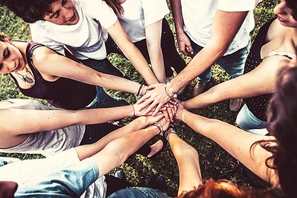 istock Group of Friends Teamwork, Stack of Hands Together 504652415