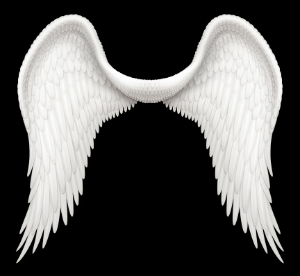 Digital illustration of angel wings. Including a Clipping Path, it is ready to be composited with other images.