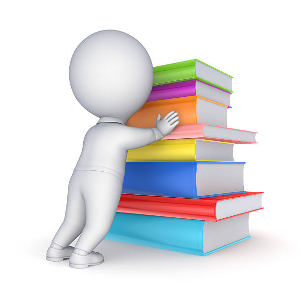 istock 3d small person and big stack of books. 504656053
