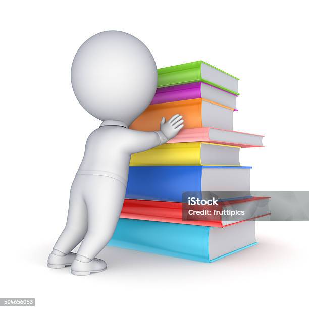 3d Small Person And Big Stack Of Books Stock Photo - Download Image Now - Adult, Adults Only, Blank