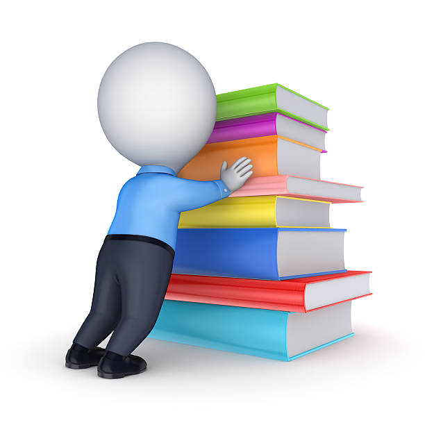 istock 3d small person and big stack of books. 504656055