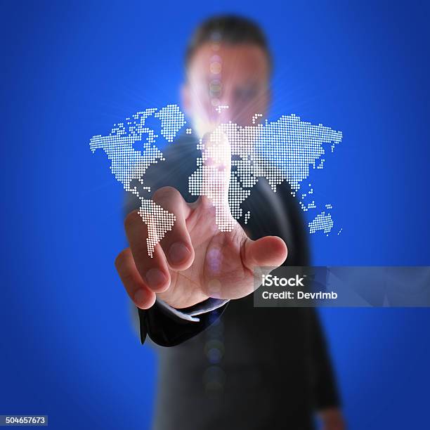 Businessman And Digital Dotted World Map Stock Photo - Download Image Now - Accessibility, Adult, Adults Only