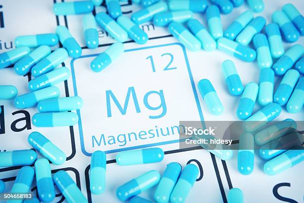 Magnesium Mineral Supplement On Periodic Table Stock Photo - Download Image Now - Magnesium, Nutritional Supplement, Capsule - Medicine