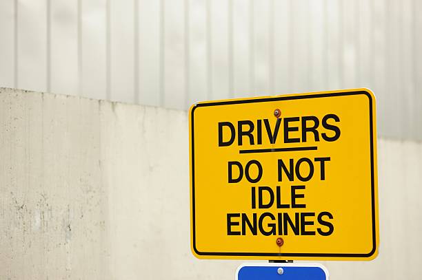 istock Drivers do not idle engines sign 504680451