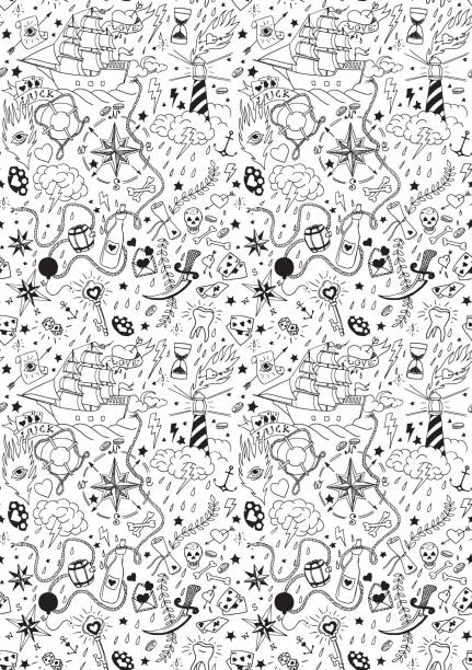 Nautical seamless pattern in tattoo style Nautical background in tattoo style, vector illustration tattoo designs stock illustrations
