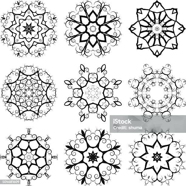 Runde Floralen Muster Versehen Vektorset 2 Stock Vektor Art und mehr Bilder von Abstrakt - Abstrakt, Ast - Pflanzenbestandteil, Biegung