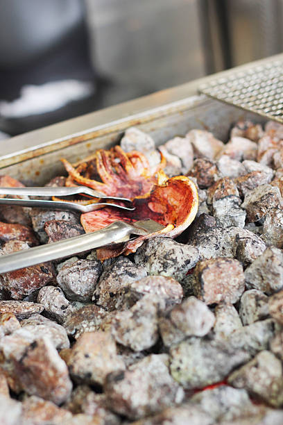 Squid grilled over hot coals