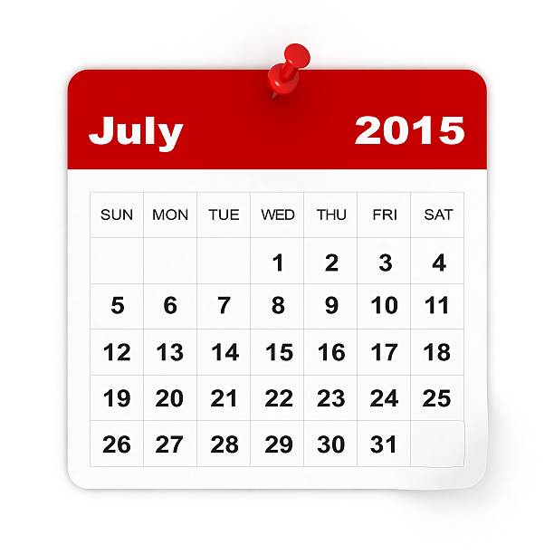 July 2025 Calendar. Isolated on White Background. 3d Rendering