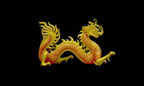 istock golden Chinese dragon on black background 504684043