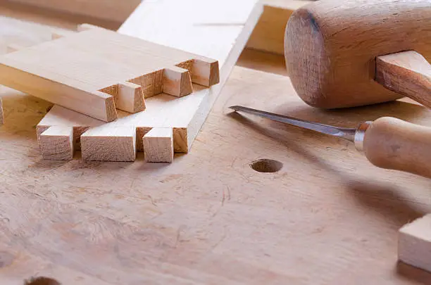 Detail of a dovetail joint before assembling parts