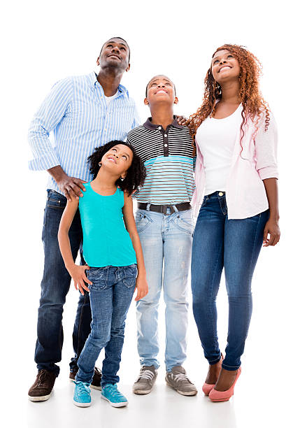 Thoughtful family looking up