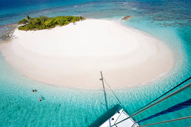 istock view of Sandy Spit, BVI from the catamaran's mast 504686217