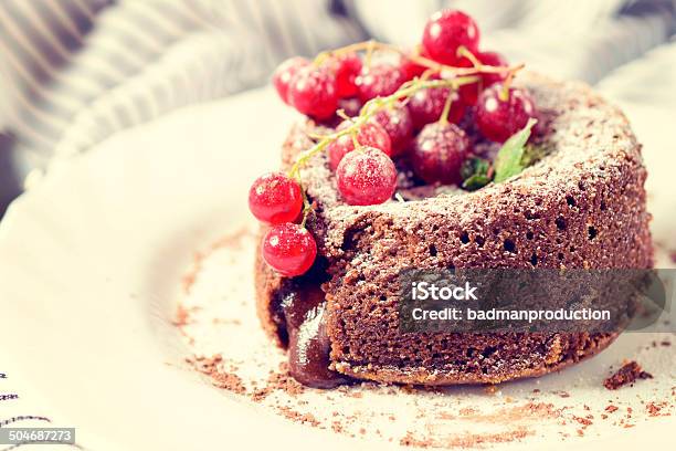 Lava Cake In Plate Stock Photo - Download Image Now - Berry Fruit, Chocolate, Dessert - Sweet Food