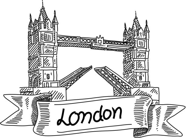 illustrazioni stock, clip art, cartoni animati e icone di tendenza di london tower bridge, disegno - london bridge