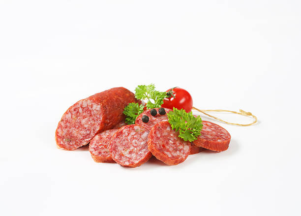 Slices of smoked sausage salami