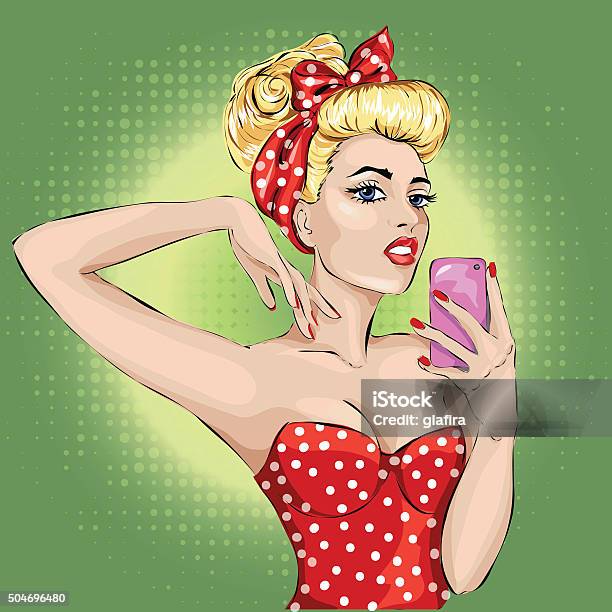 Pretty Sexy Girl Making Selfie On Her Phone Stock Illustration - Download Image Now - Pin-Up Girl, Retro Style, Pop Art