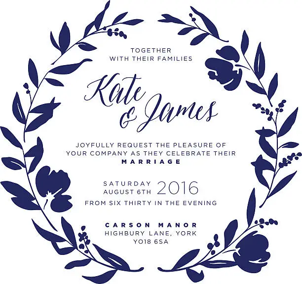 Vector illustration of Wedding Invitation - Navy Floral Wreath