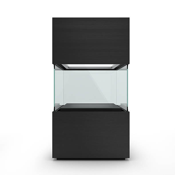 istock empty black showcase with pedestal and lighting, perspective 504700520