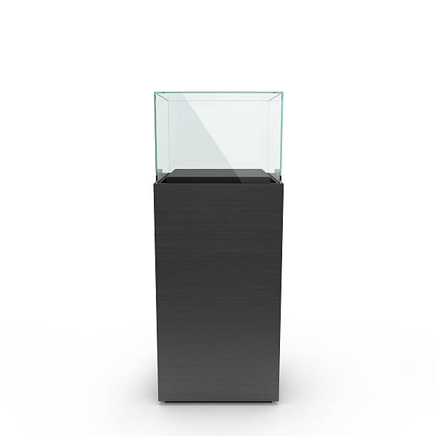 empty black showcase with pedestal empty black showcase with pedestal. 3d illustration isolated on white background retail display stock pictures, royalty-free photos & images