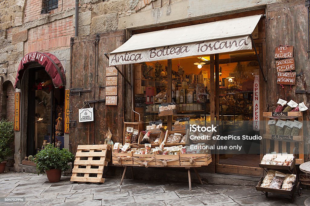 Ancient Bottega Toscana Arezzo Italy Arezzo, Italy  - January 9, 2016: Antica Bottega Toscana, one of the oldest shops of the city of Arezzo where are sold the most typical alimentary products of Tuscany. Tuscany Stock Photo