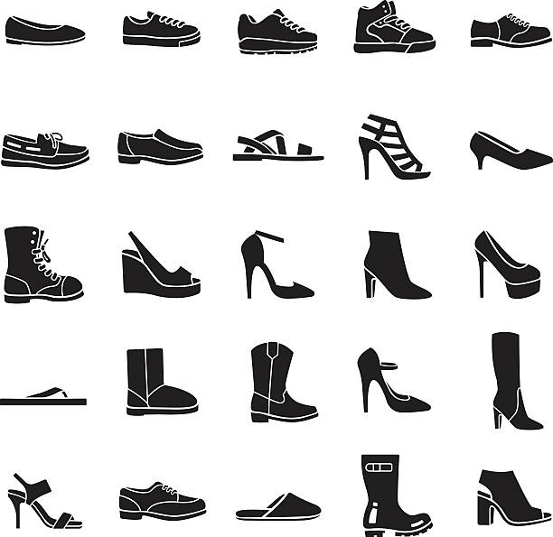 ilustraciones, imágenes clip art, dibujos animados e iconos de stock de vector iconos de zapatos - mule