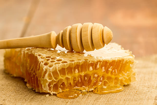 istock fresh honey and drizzler on a wooden background. 504705928