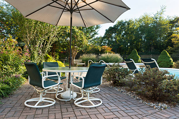 istock Backyard Patio and Landscaped Yard 504706136