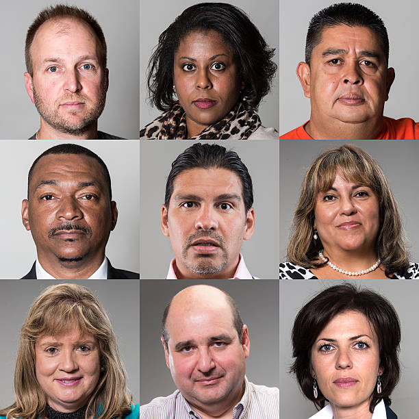 Nine Adults Nine assorted Diverse adults in a multiple image composition studio shot passport photos stock pictures, royalty-free photos & images