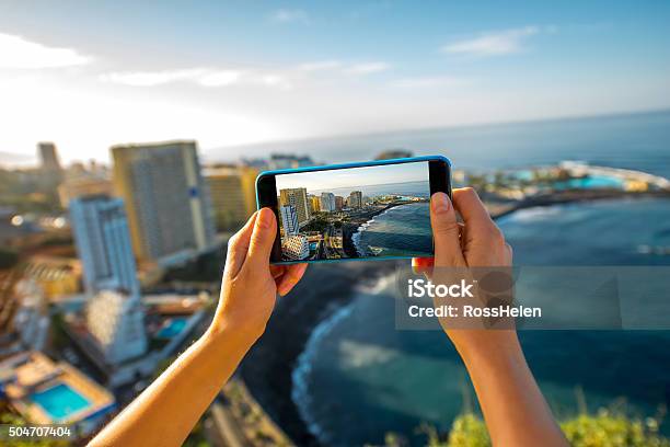 Photographing Puerto De La Cruz City On Tenerife Island Stock Photo - Download Image Now