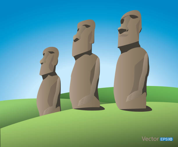 illustrazioni stock, clip art, cartoni animati e icone di tendenza di isola di pasqua - easter island moai statue chile sculpture