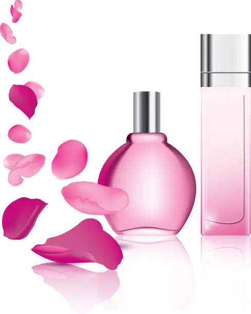 Vector illustration of Perfume and rose petals