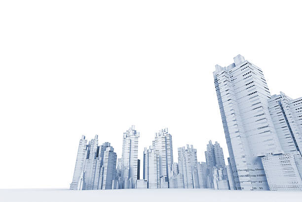 istock Simulated, gray-scale, cityscape on a white background 504709413