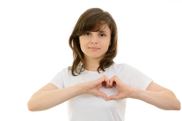 istock Young woman and paper hearts 504709546