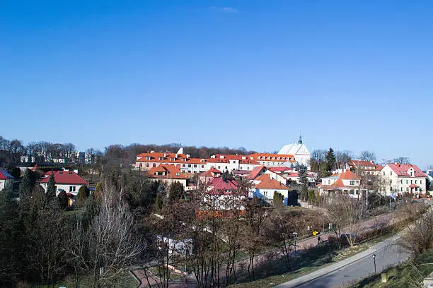 The photo shows the beautiful historic buildings of Sandomierz