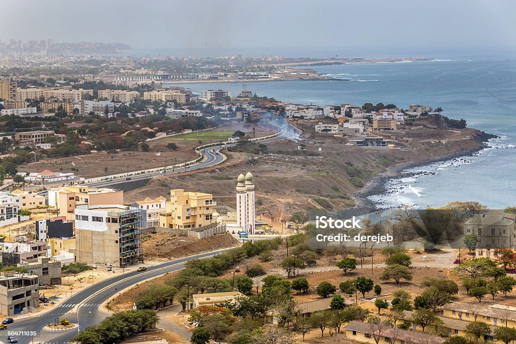 Aerial view of Dakar Aerial view of the city of Dakar, Senegal, showing the densely packed buildings and a highway Senegal Stock Photo