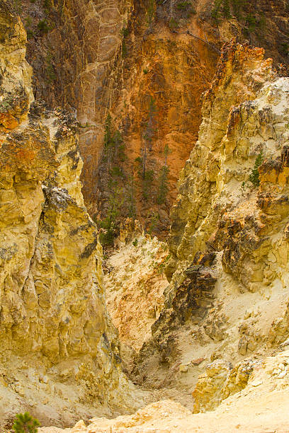 un ravin de la rivière yellowstone, avec golden cliffs. - eroded water grand canyon of yellowstone river river photos et images de collection